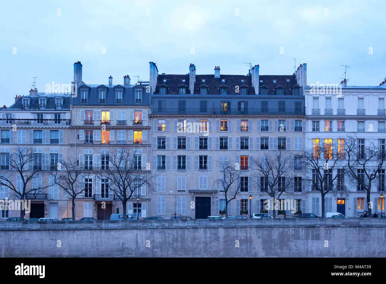Facades of apartment buildings on Ile Saint Louis, Paris, France Stock