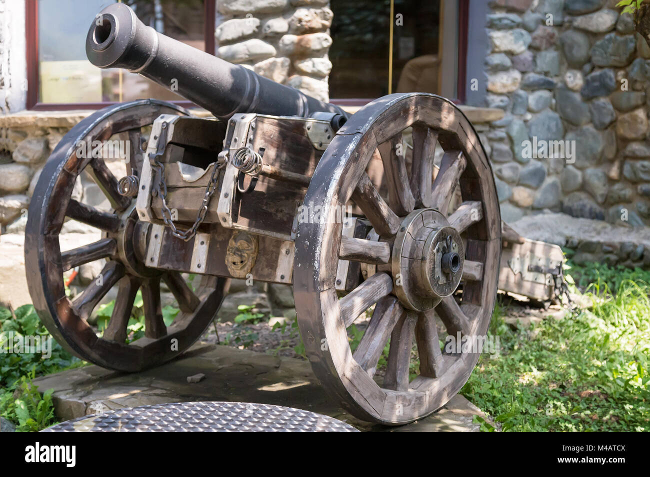 The historical monument of old artillery gun. Stock Photo