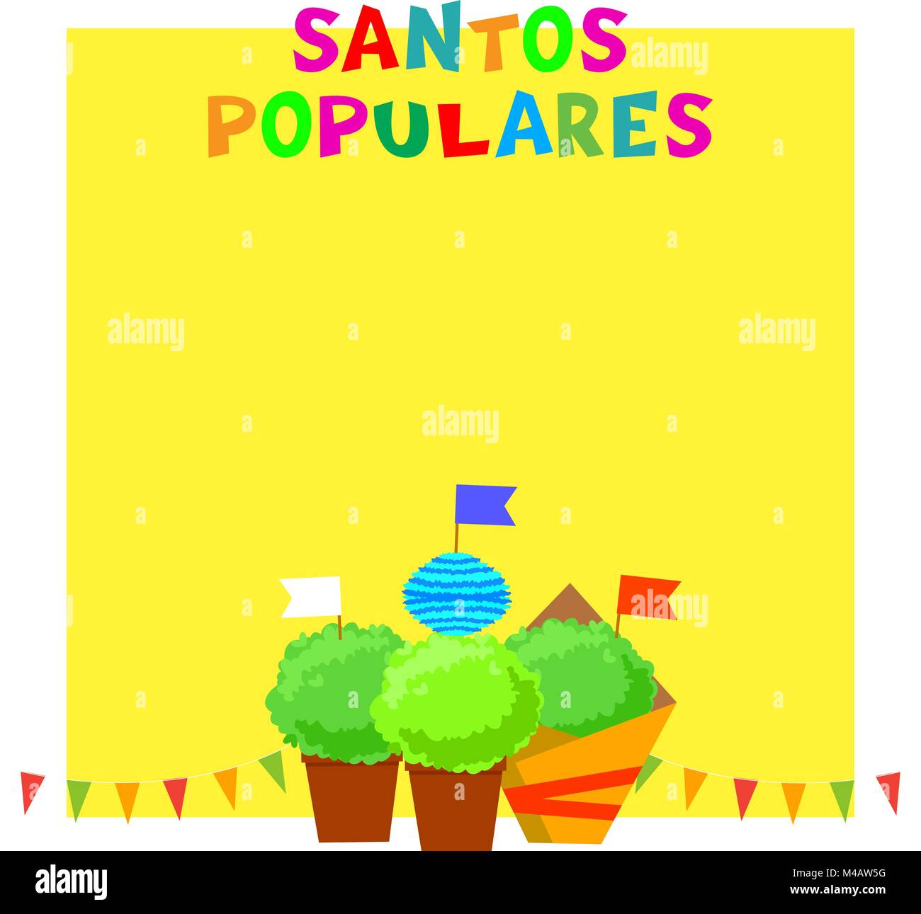 Santos Populares Portugues festival banner with bunting garlands, flags and manjerico plants. Stock Vector
