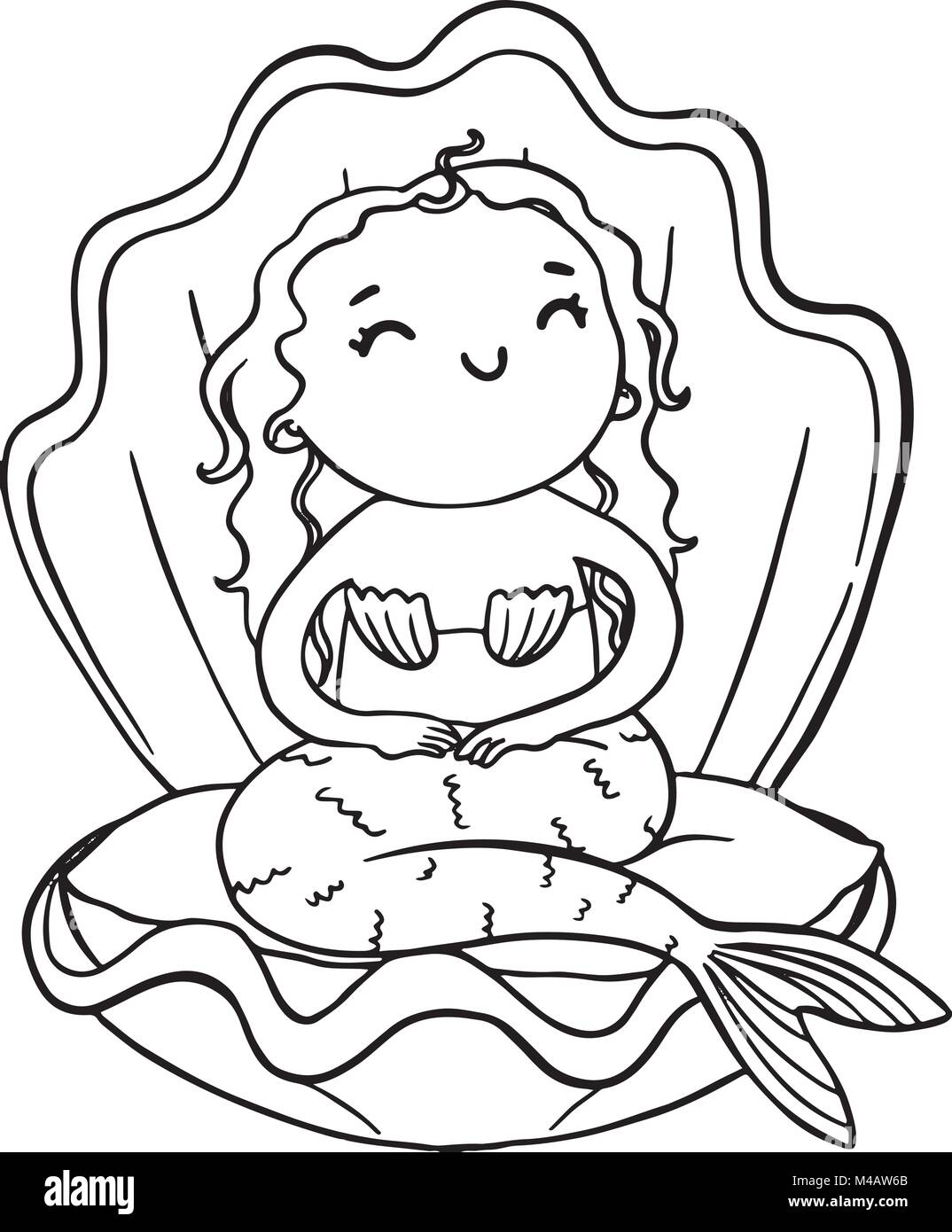 Outline cartoon mermaid. Vector isolated illustration for coloring. Stock Vector