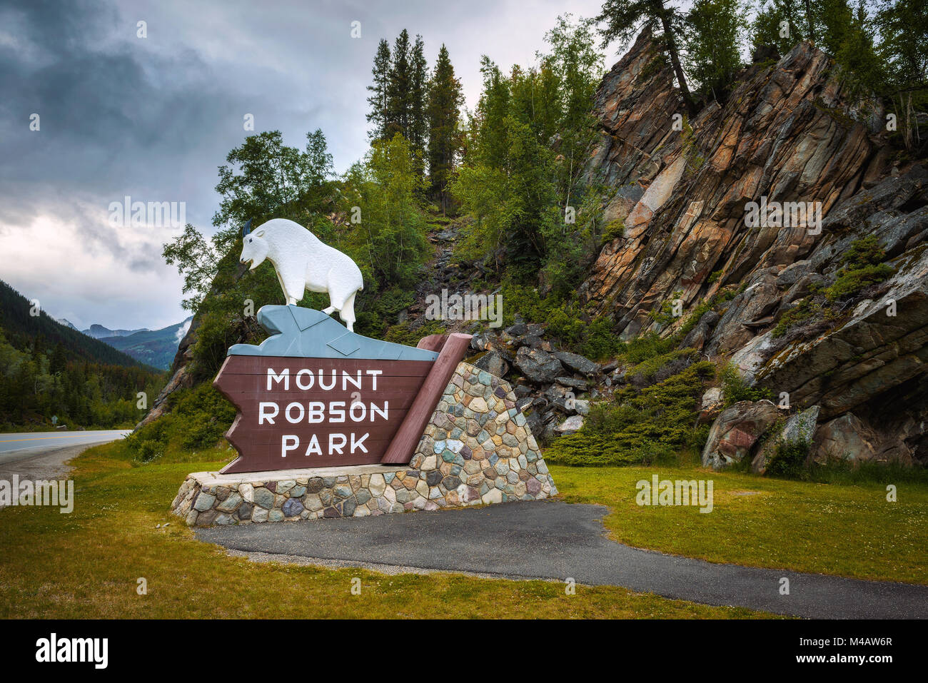 The entrance to Mount Robson Provincial Park in Canada Stock Photo