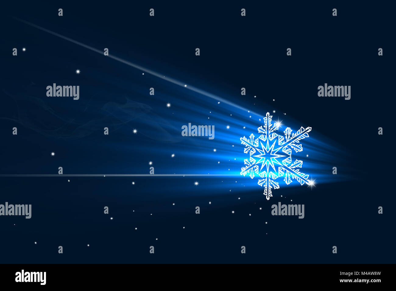 Flying snowflake on a dark blue background Stock Photo - Alamy