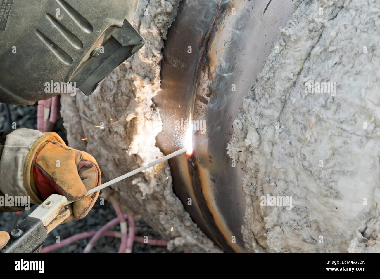 Welding works on gas pipeline Stock Photo Alamy
