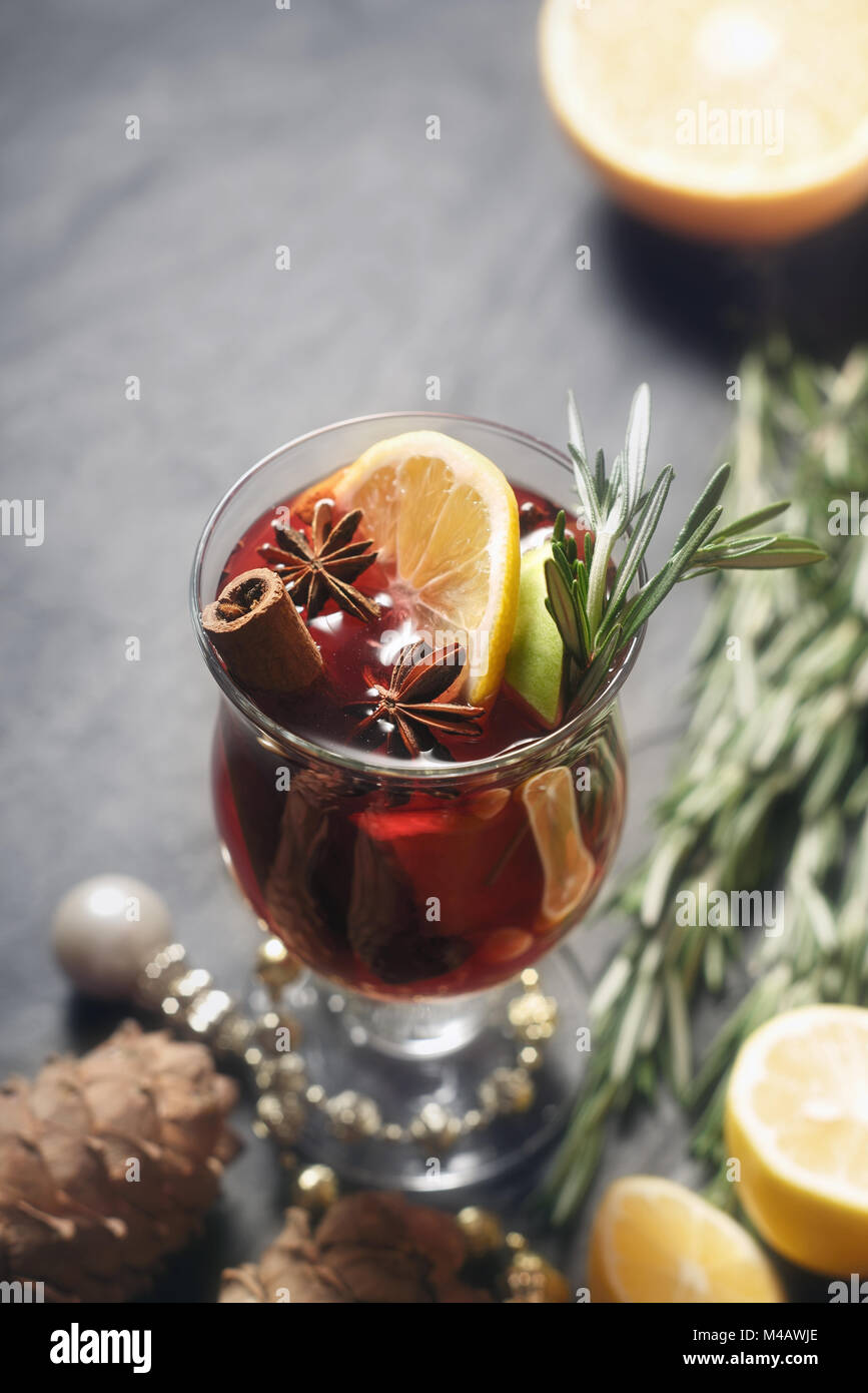 Mulled wine with different spices vertical Stock Photo