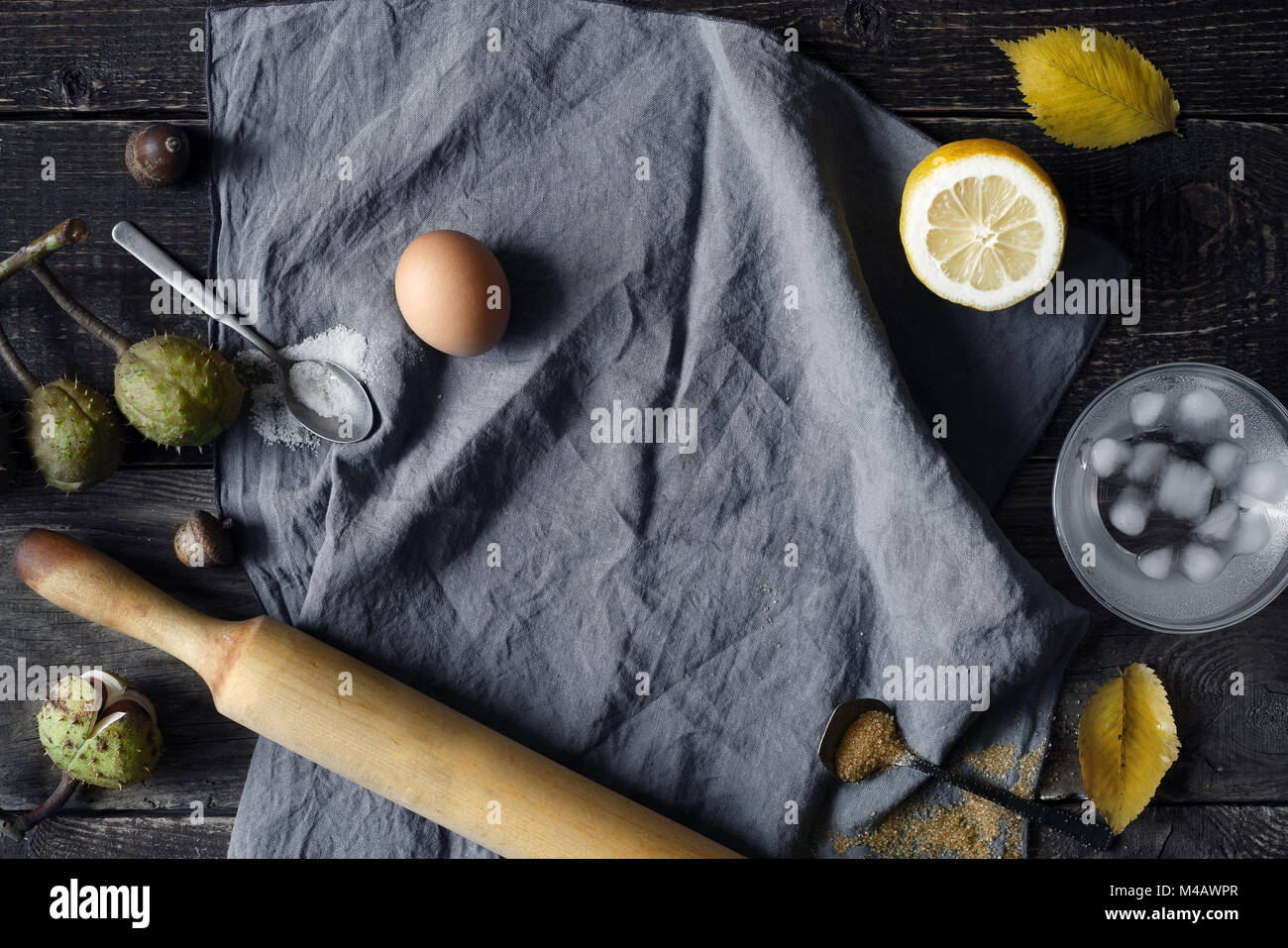 Cooking set on the wooden table top view Stock Photo