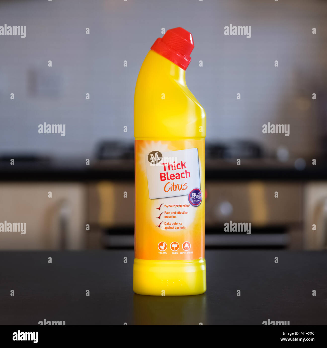 Largs, Scotland, UK February 14, 2018 A bottle of thick bleach of