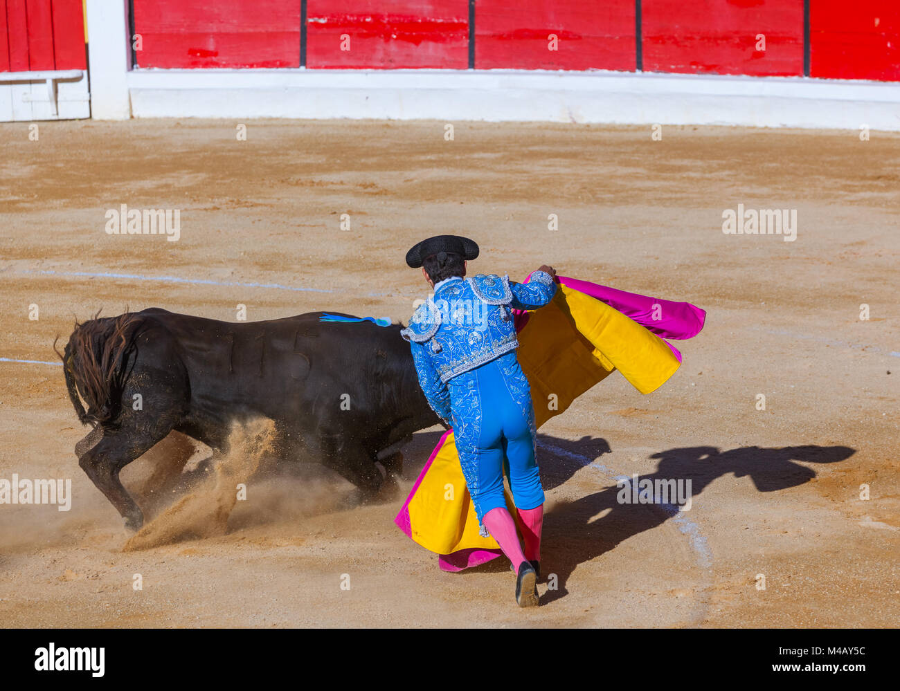 Matador and bull in tourada bullfight - Moita Lisbon Portugal Stock Photo