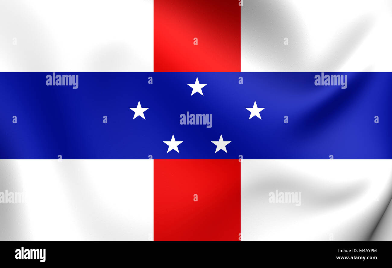 3D Flag of the Netherlands Antilles (1986-2010). Close Up. Stock Photo