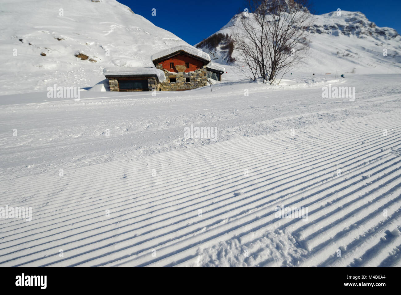 Alpine winter mountain landscape. French Alps with snow Stock Photo - Alamy