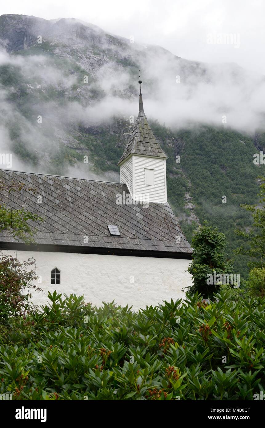 Scandanavian church in hills Stock Photo