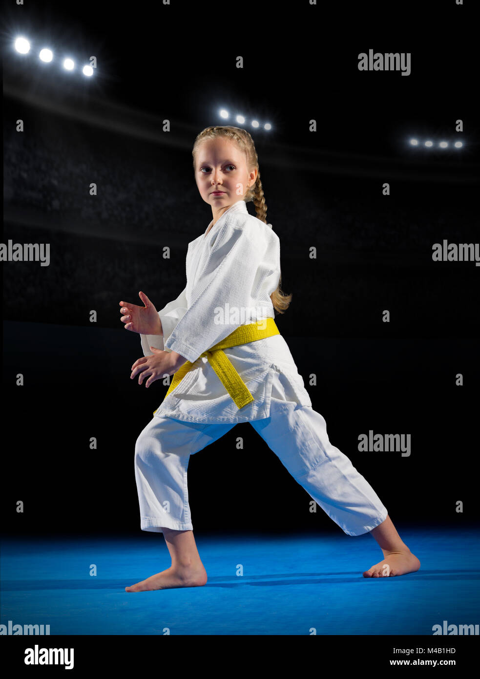 Little girl martial arts fighter in sports hall Stock Photo Alamy