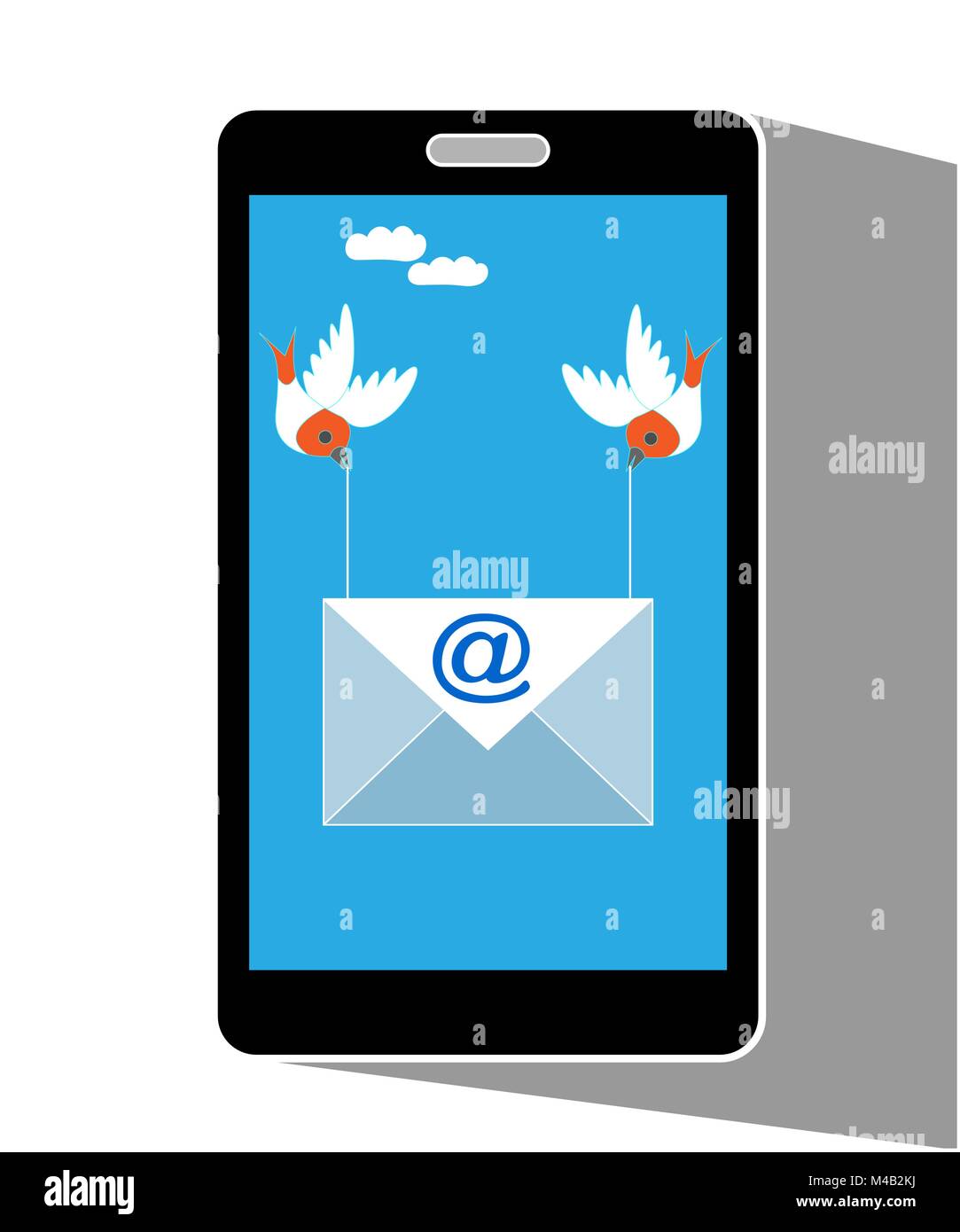 Mobile phone display showing bird carrying an email message electronic