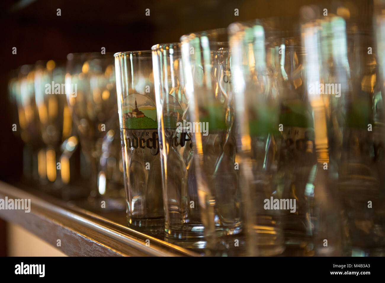 Beer glasses in a pub Stock Photo