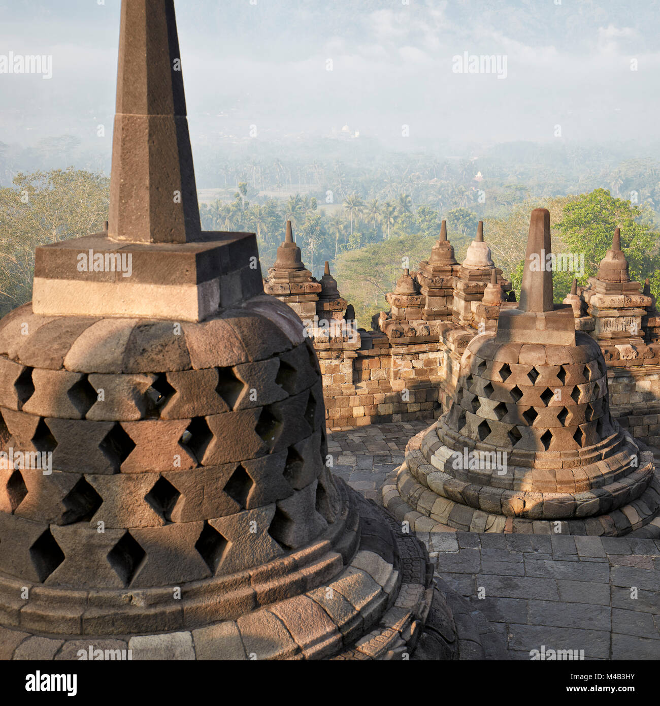 Rhombus holed stupa in Borobudur Buddhist Temple. Magelang Regency, Java, Indonesia. Stock Photo