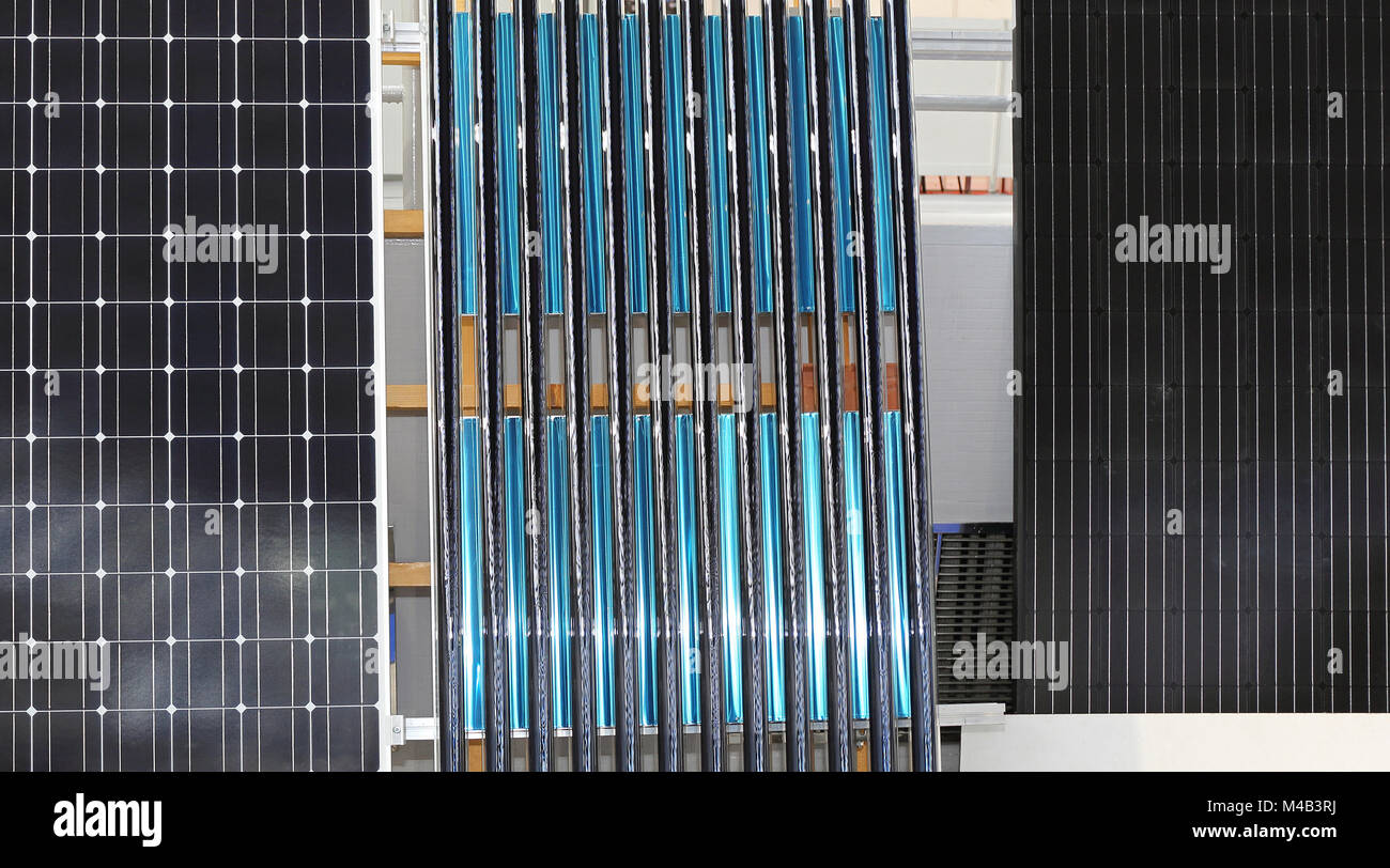 Solar Water Heating and Photovoltaic Panel Renewable Energy Stock Photo ...