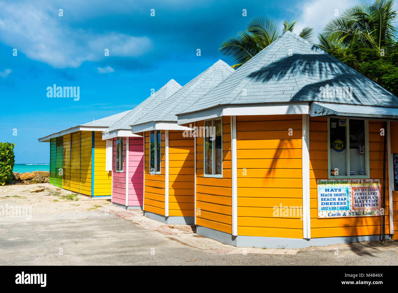 Colourful houses on Pigeon Point,Tobago,Trinidad and Tobago,Caribbean Stock Photo