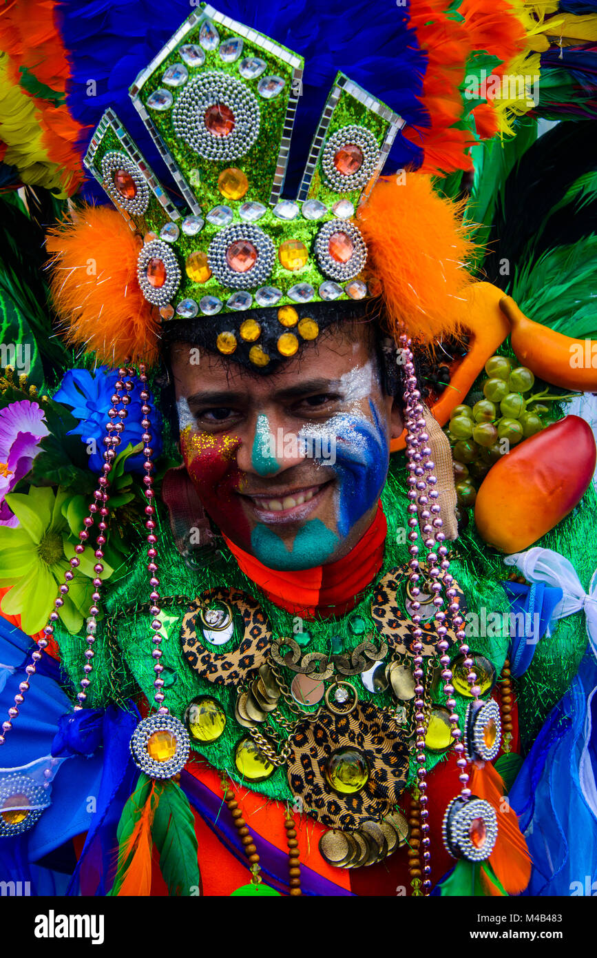 Courful dressed man,carneval in Santo Domingo,Dominican Republic Stock Photo