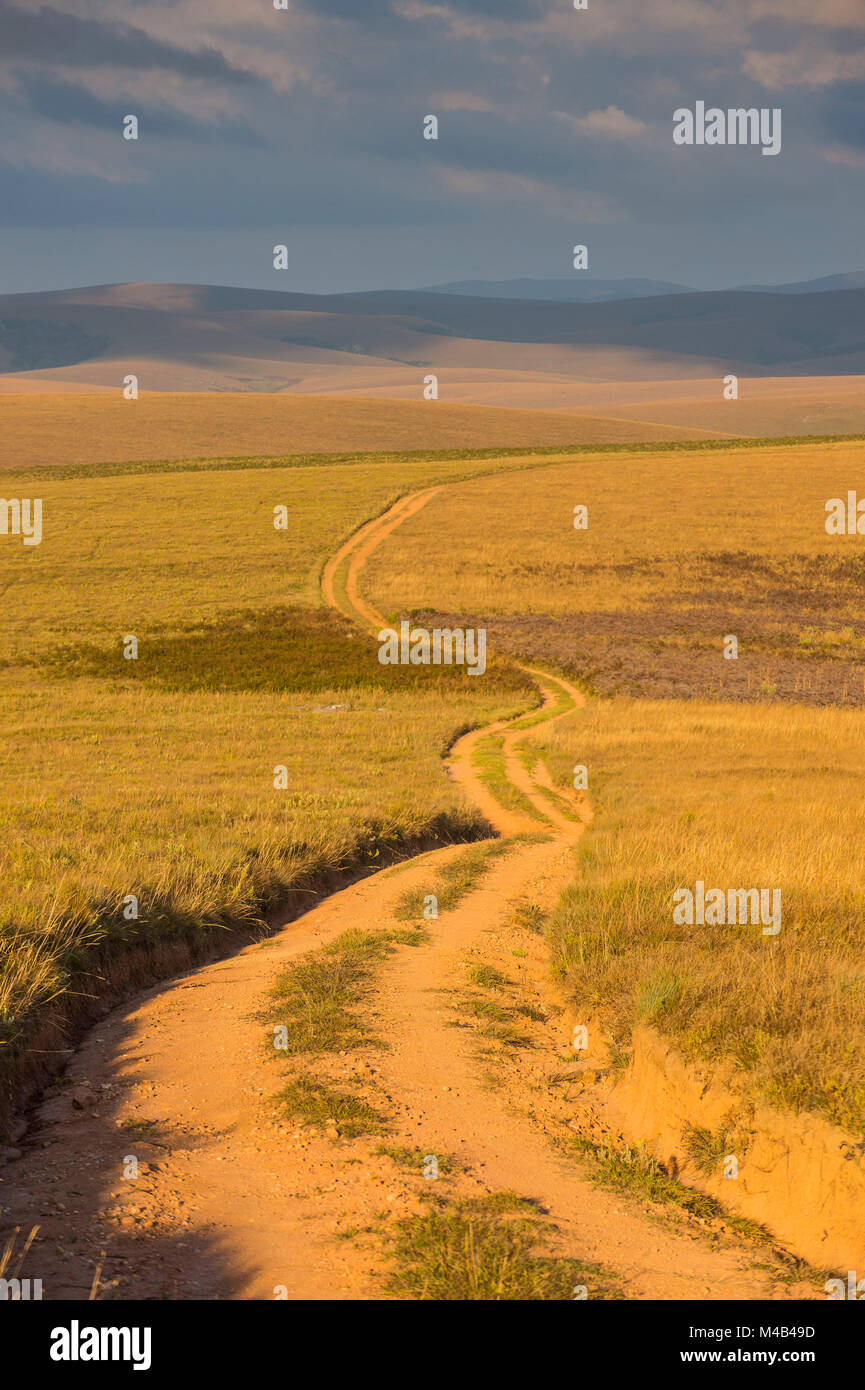 Dusty road leading through the Nyika National Park,Malawi,Africa Stock Photo