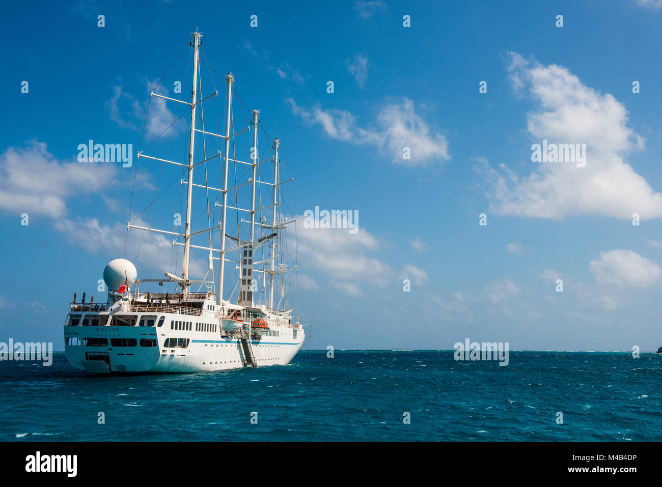 Giant sailing boat anchoring in the Tobago Cays,St. Vincent and the Grenadines,Caribbean Stock Photo