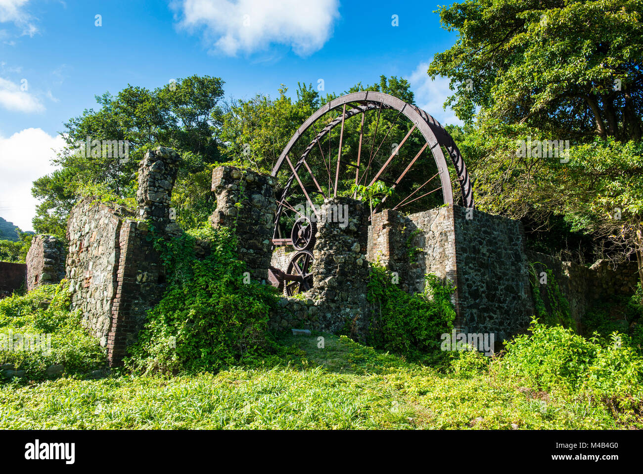 Historic Speyside waterwheel,Speyside,Tobago,Trinidad and Tobago,Caribbean Stock Photo