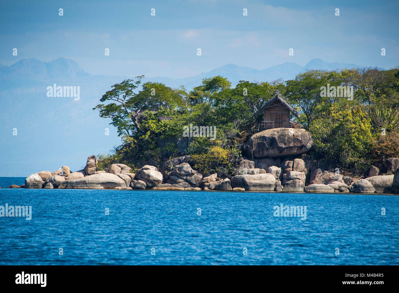 Luxury resort on Mumbo island,Cape Maclear,Malawi,Africa Stock Photo