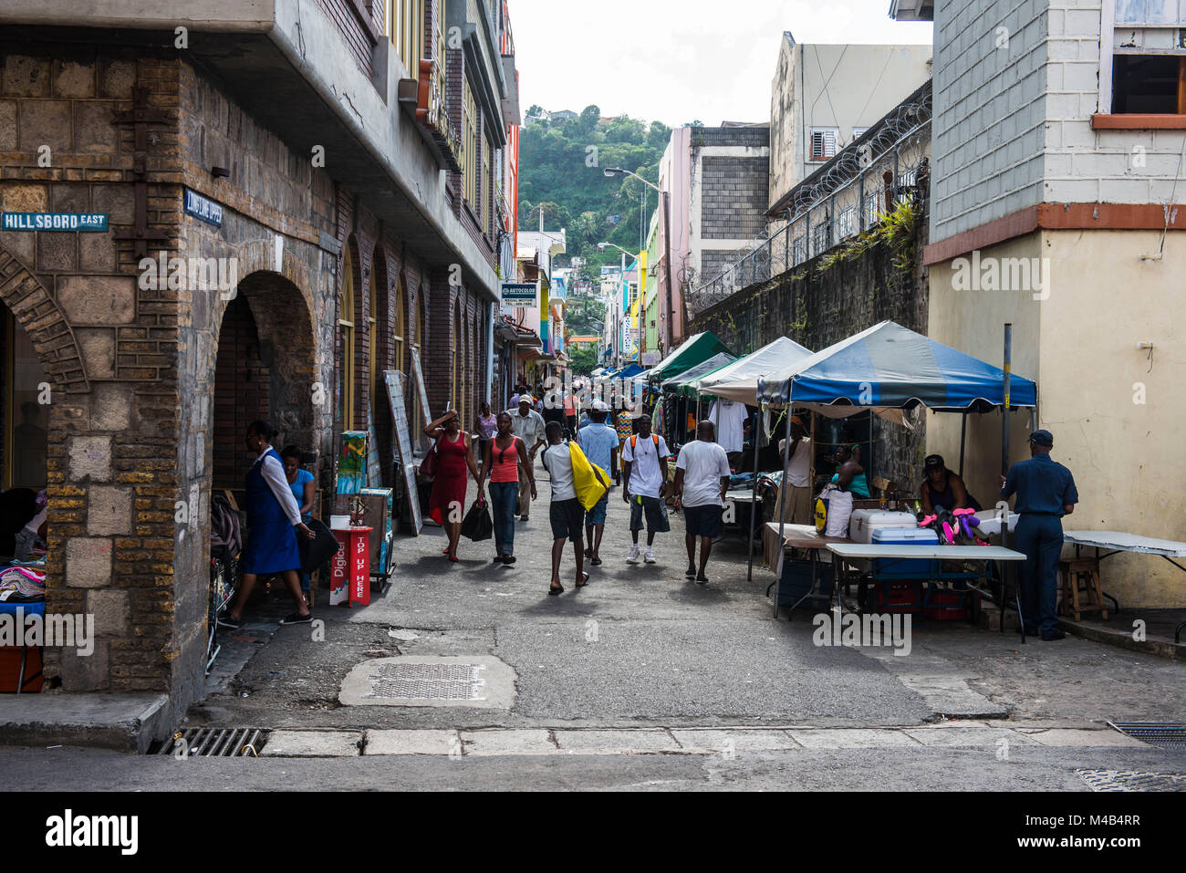 Market street in Kingstown,St.Vincent,St. Vincent and the Grenadines,Caribbean Stock Photo