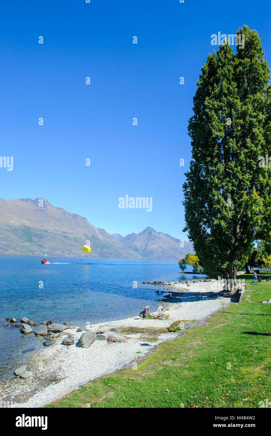 Gravel beach in Queenstown,South Island,New Zealand Stock Photo