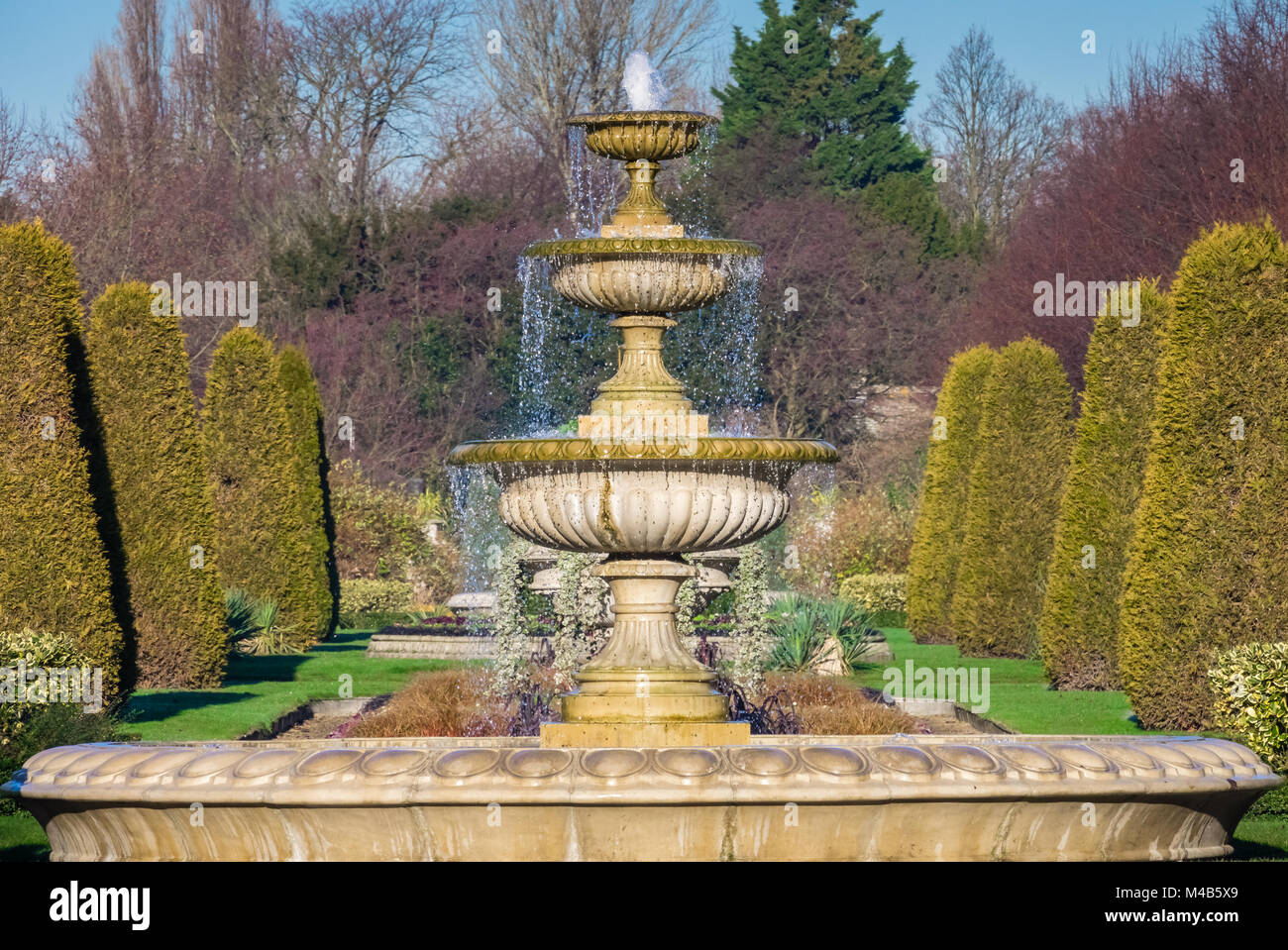 Elegant Fountain With Dripping Water in Regents Park, London UK Stock