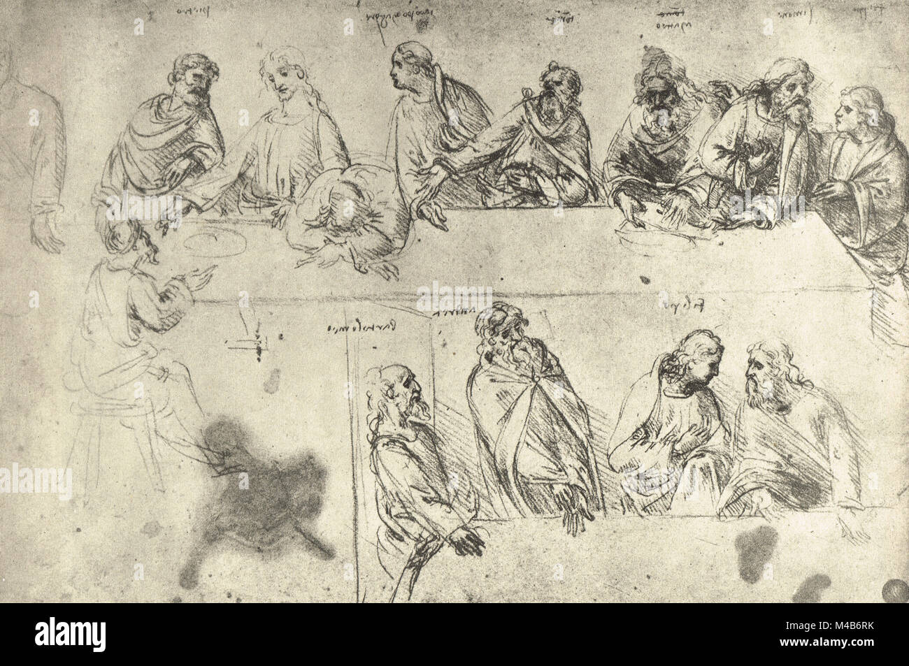 Studies for the Last Supper, drawn by Leonardo Da Vinci, circa 1495-97 Stock Photo