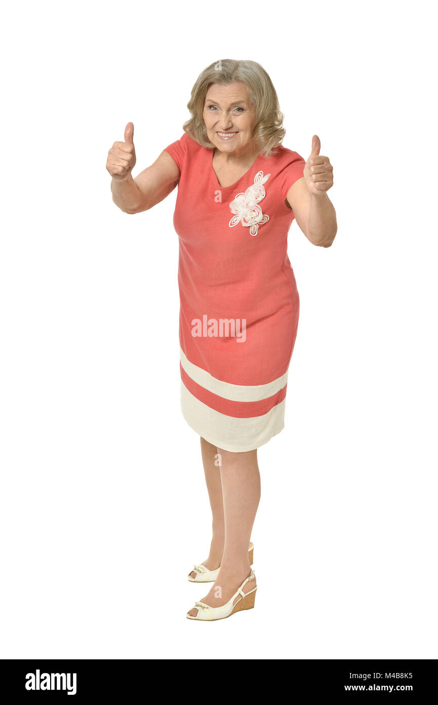 senior woman with thumbs up isolated Stock Photo - Alamy