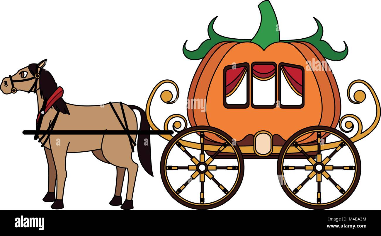 Pumpkin carriage with horse cartoon Stock Vector Image & Art - Alamy