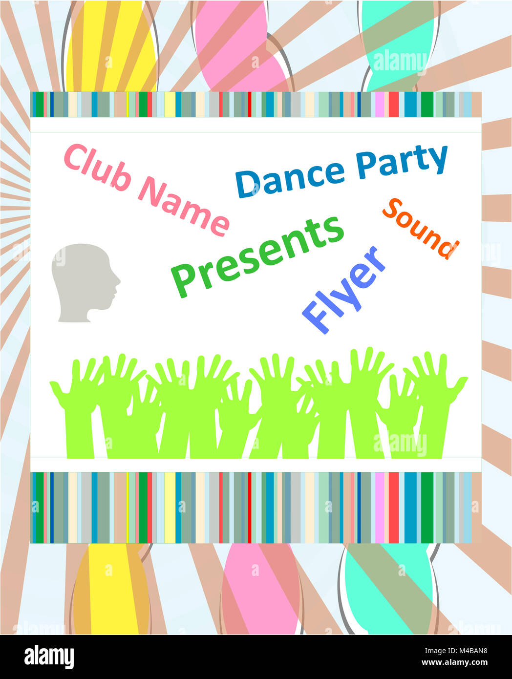 Vertical blue music party background with graphic elements and text. Stock Photo