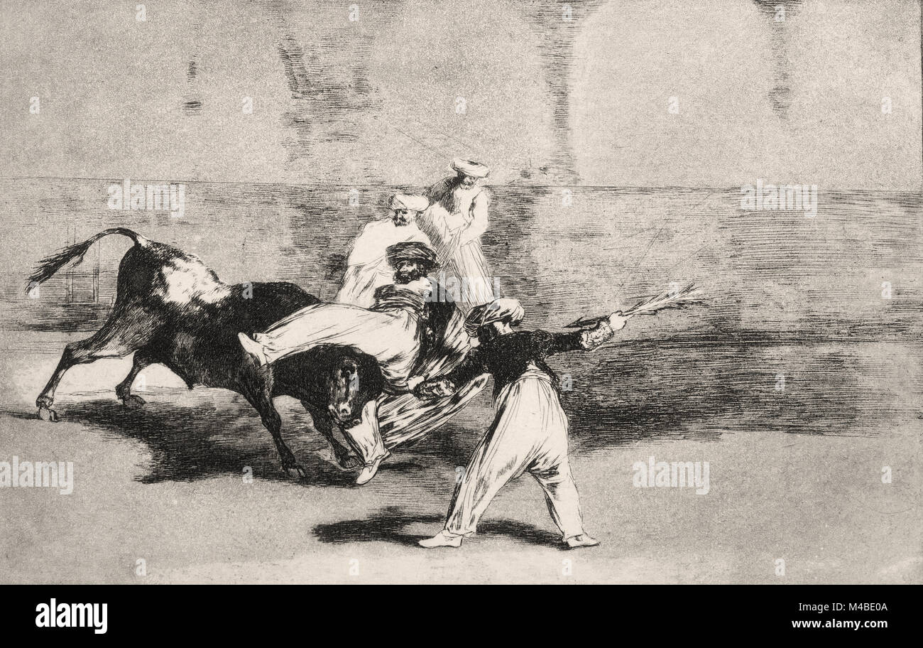 Francisco José de Goya - A Moor Caught by the Bull... from La Tauromaquia Stock Photo