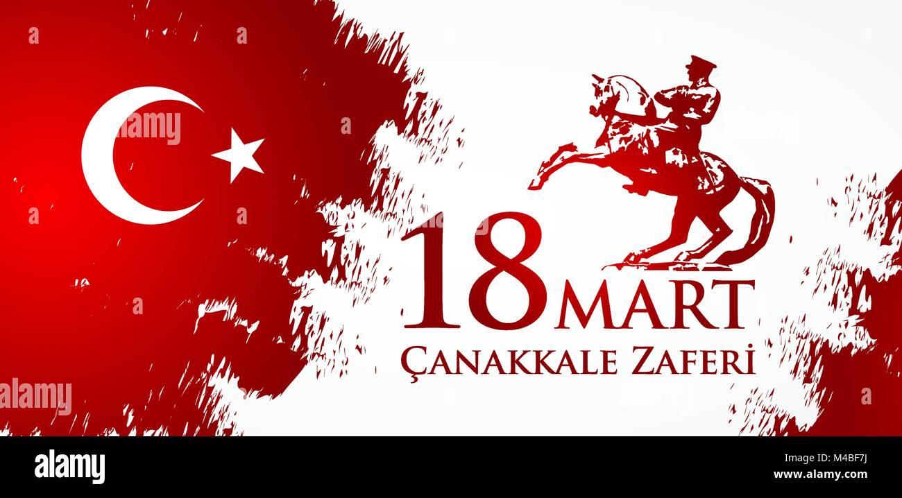 Canakkale zaferi 18 Mart. Translation: Turkish national holiday of March 18, 1915 the day the Ottomans victory Canakkale Victory. Stock Vector