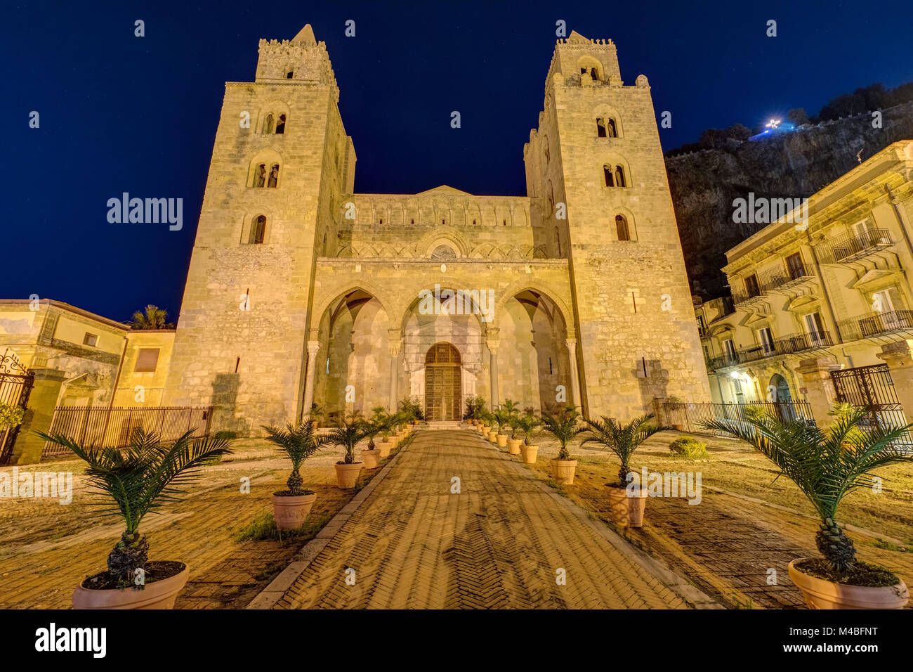The norman cathedral of Cefalu in Sicily at night Stock Photo