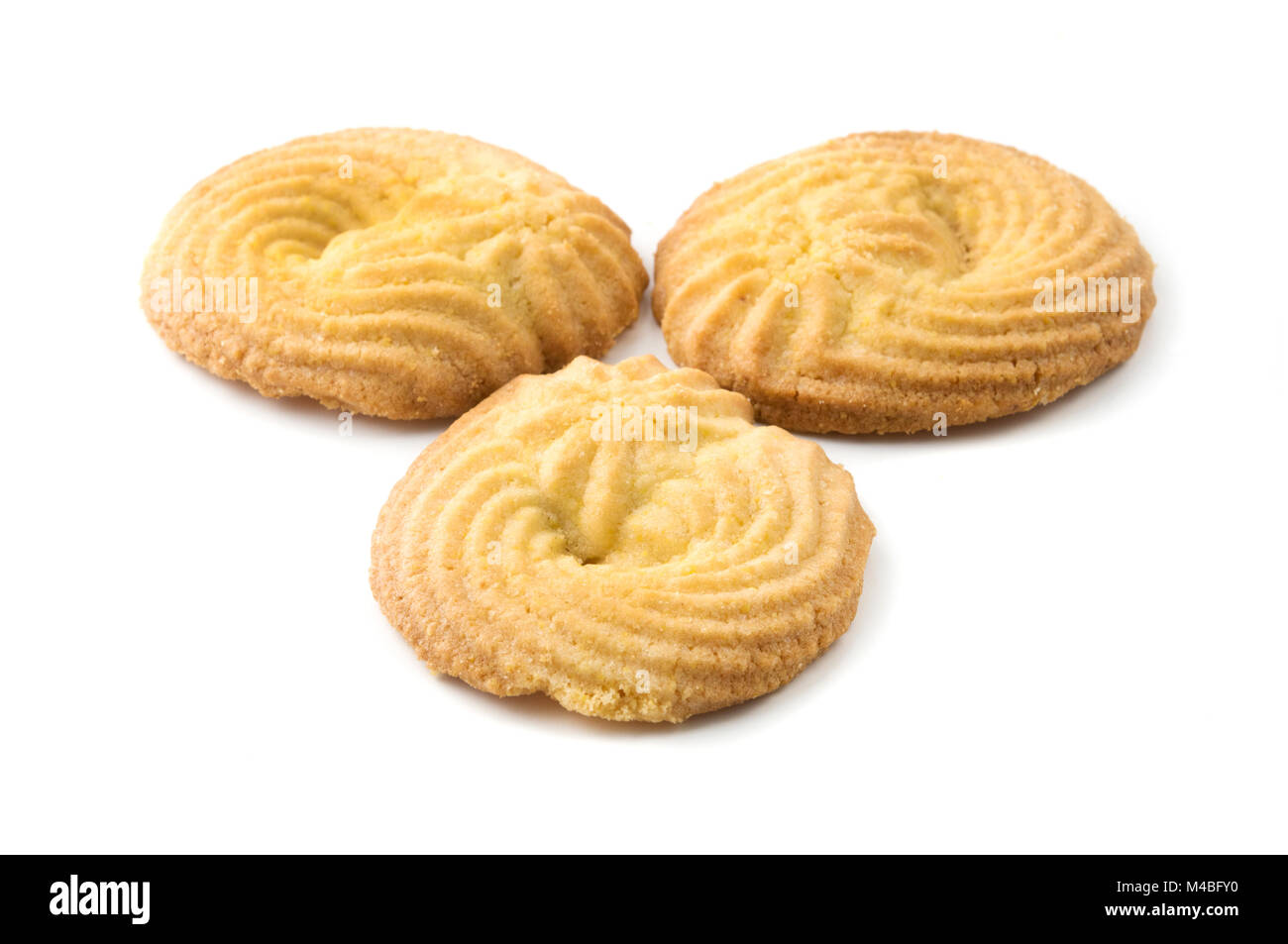 Paste di Meliga, a traditional piedmontese biscuit made with maize flour, on a white background Stock Photo
