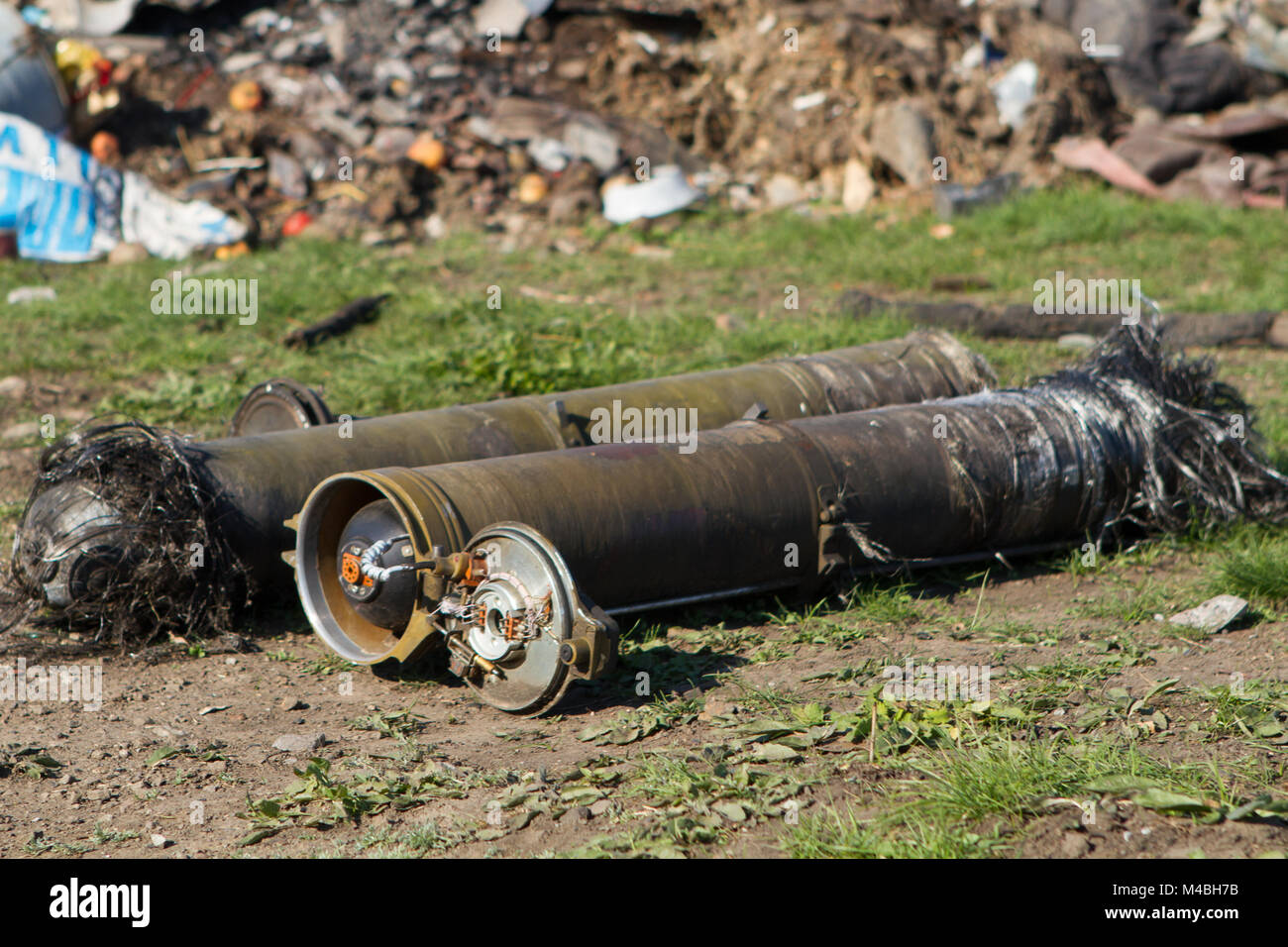 unexploded ordnance from multiple rocket launchers Stock Photo
