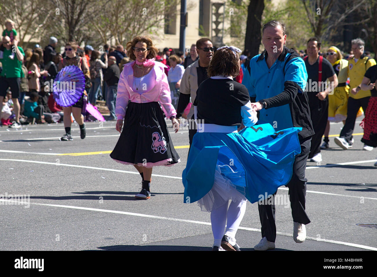 Gatto Swing Lindy Hoppers during Cherry Blossom Parade held in Washington DC Stock Photo
