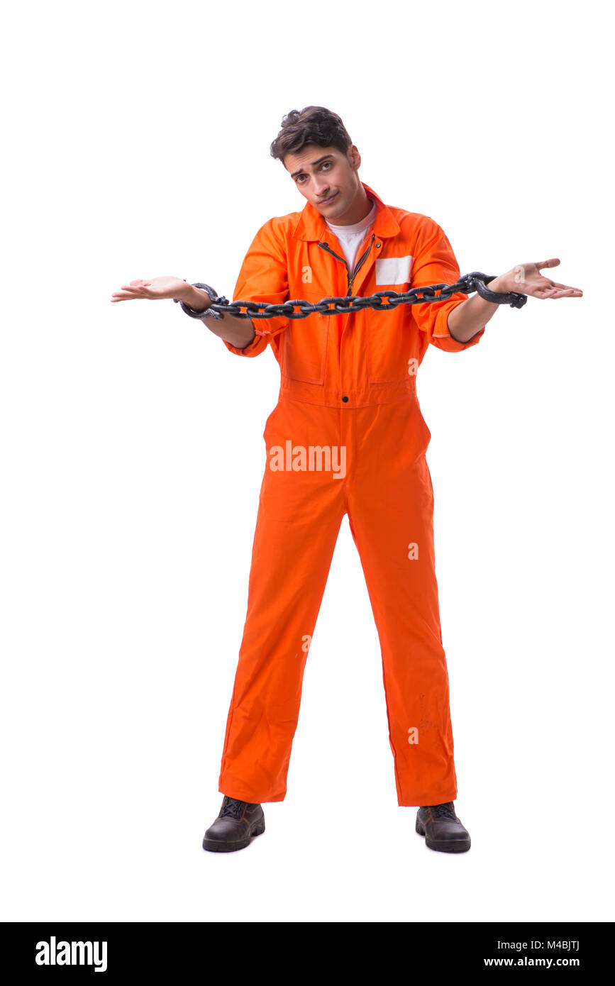 Prisoner with his hands chained isolated on white background Stock ...
