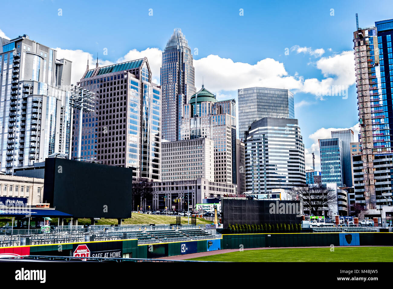 Skyline of uptown Charlotte North Carolina at night. by Alex Grichenko