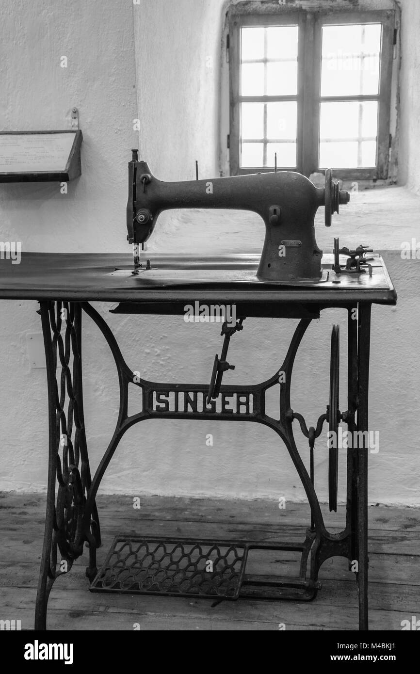 An antique manual 'Singer' treadle sewing machine Stock Photo