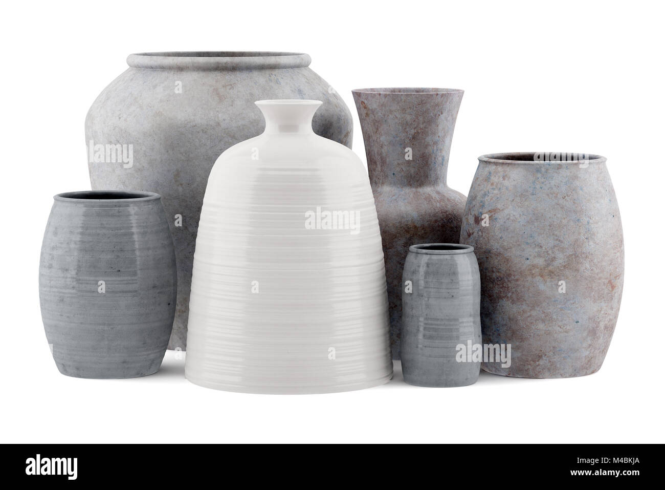 six ceramic vases isolated on white background Stock Photo - Alamy