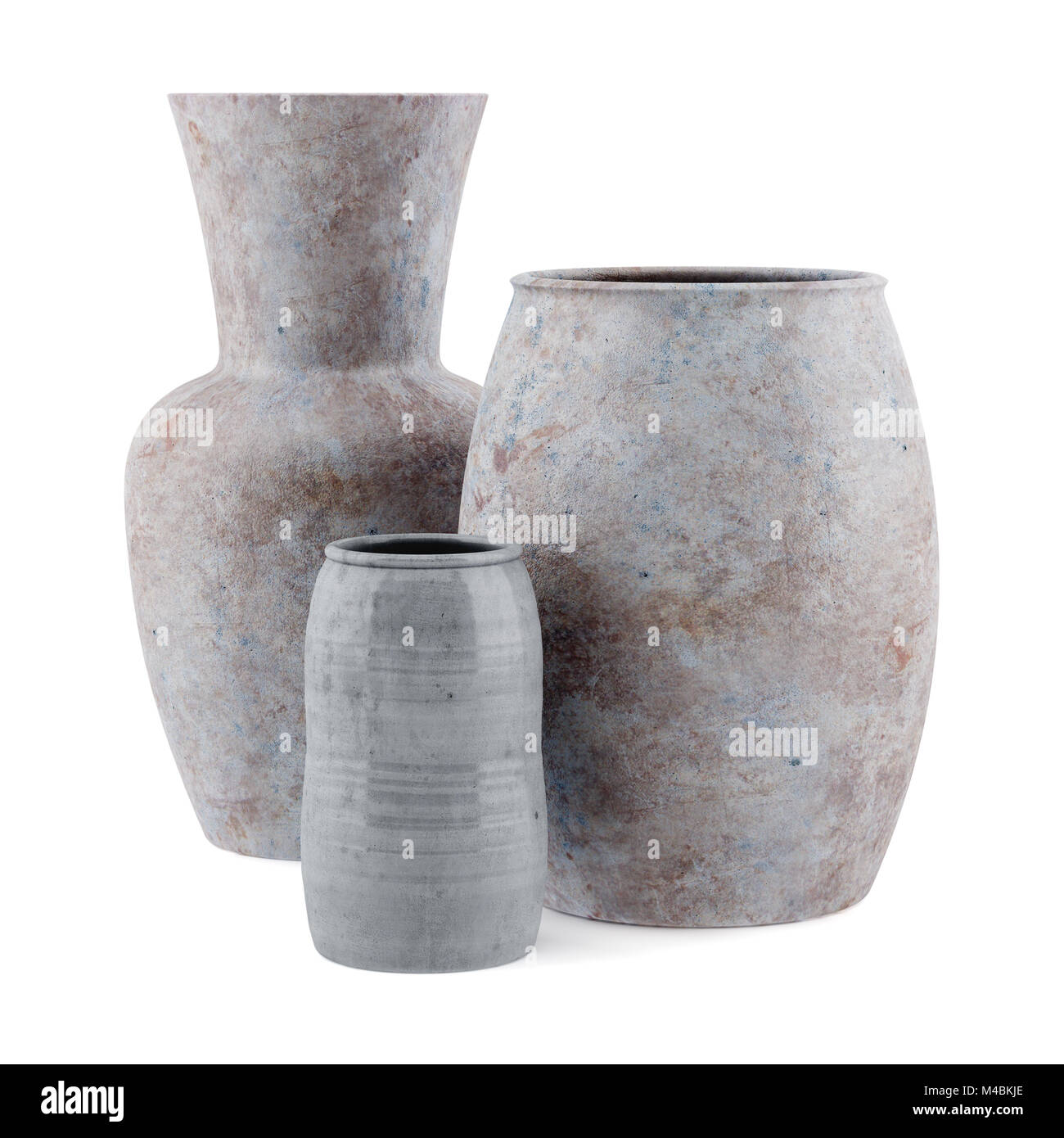 three ceramic vases isolated on white background Stock Photo