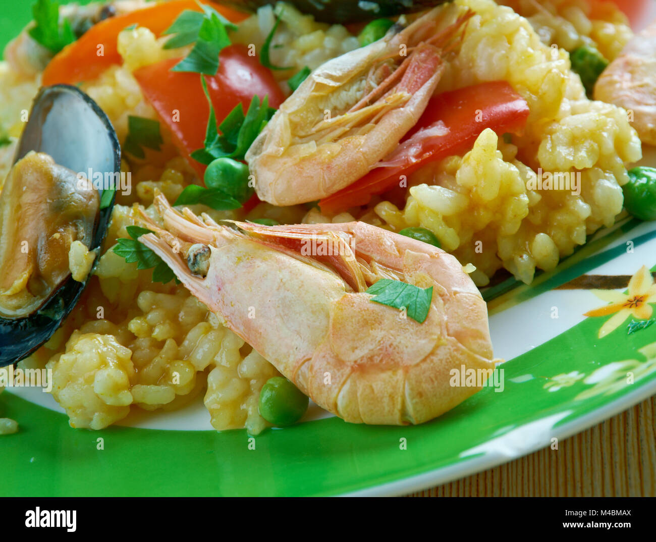Mexican dish prepared with white rice and seafood Stock Photo Alamy