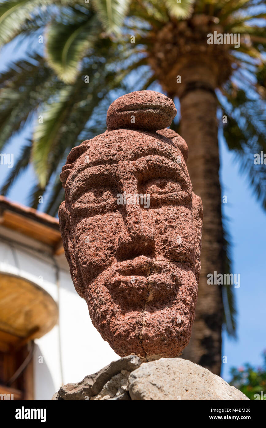 Stone face sculpture in El Guro, La Gomera Stock Photo
