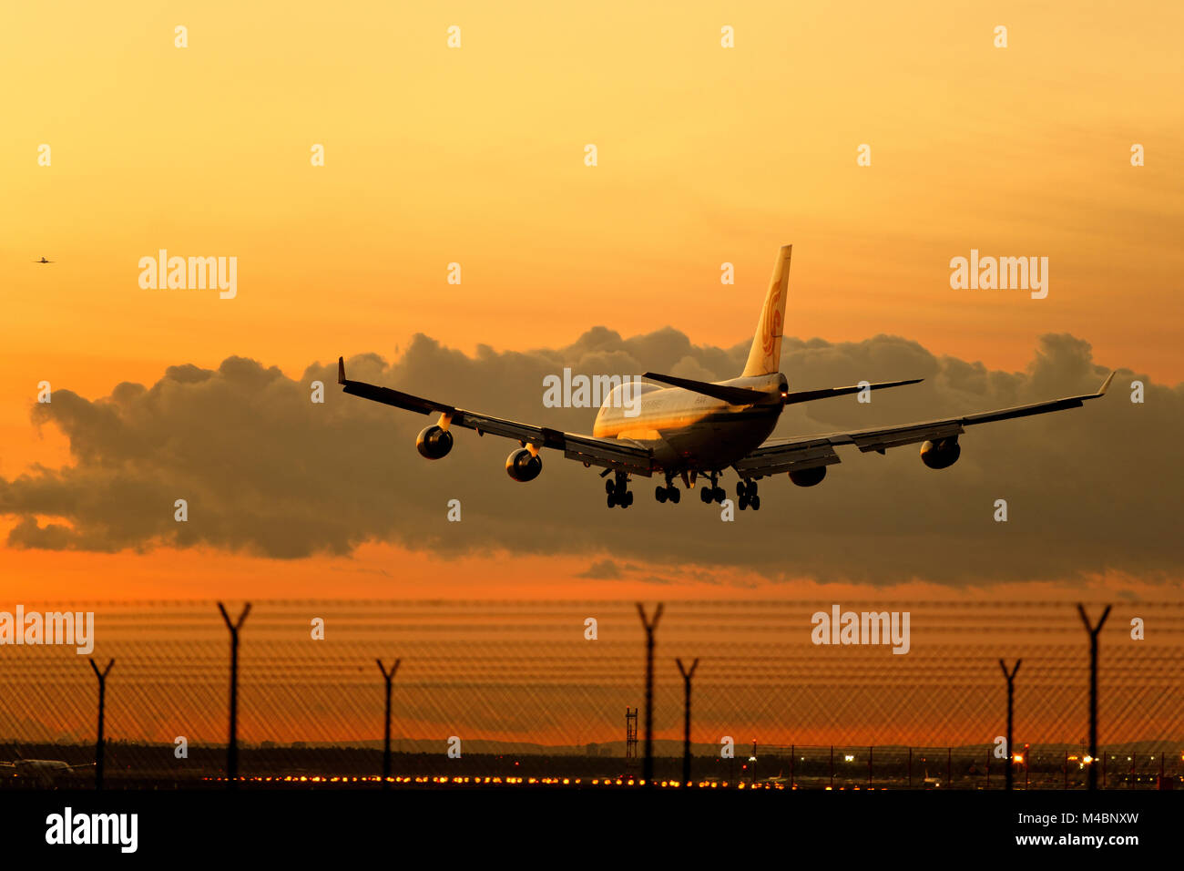 cargo aircraft landing in Frankfurt Stock Photo
