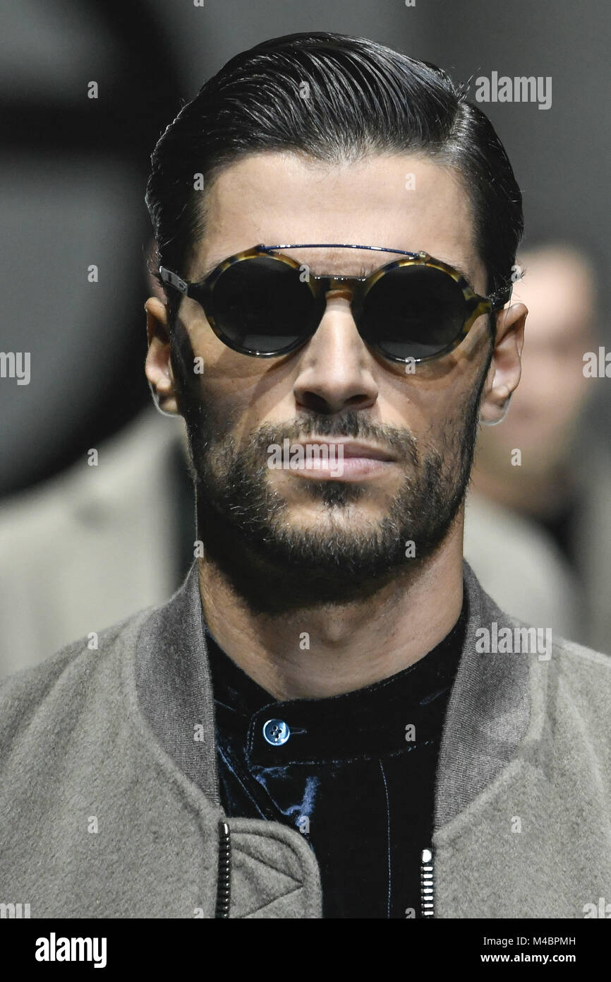 Milan Fashion Week Men's - Giorgio Armani - Catwalk Featuring: Model Where:  Milan, Italy When: 15 Jan 2018 Credit: IPA/WENN.com **Only available for  publication in UK, USA, Germany, Austria, Switzerland** Stock Photo - Alamy
