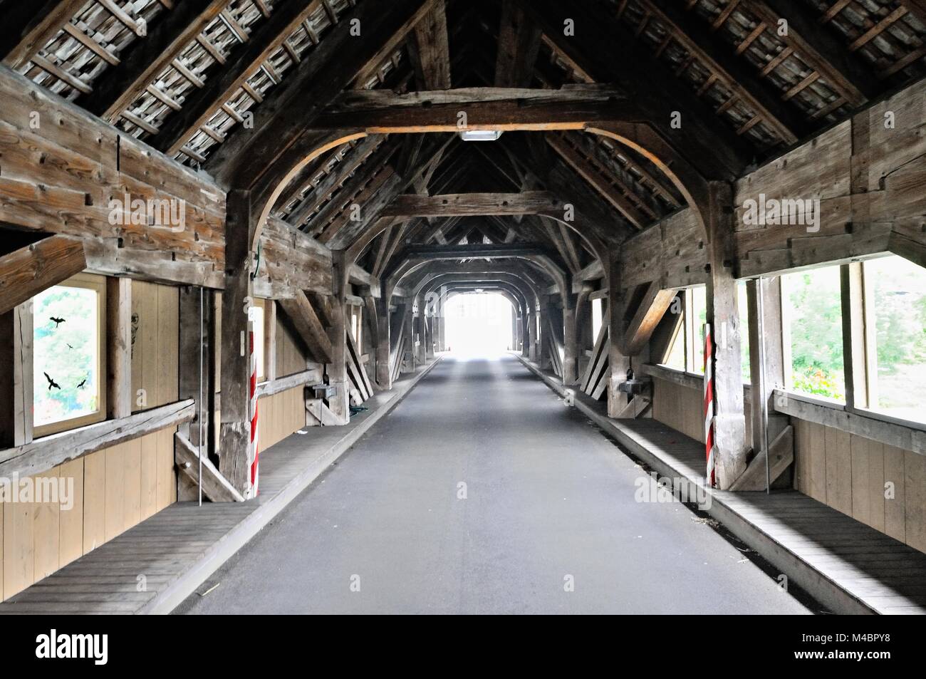 Under the roof Rhine bridge RheinauAltenburg Switzerland Stock Photo