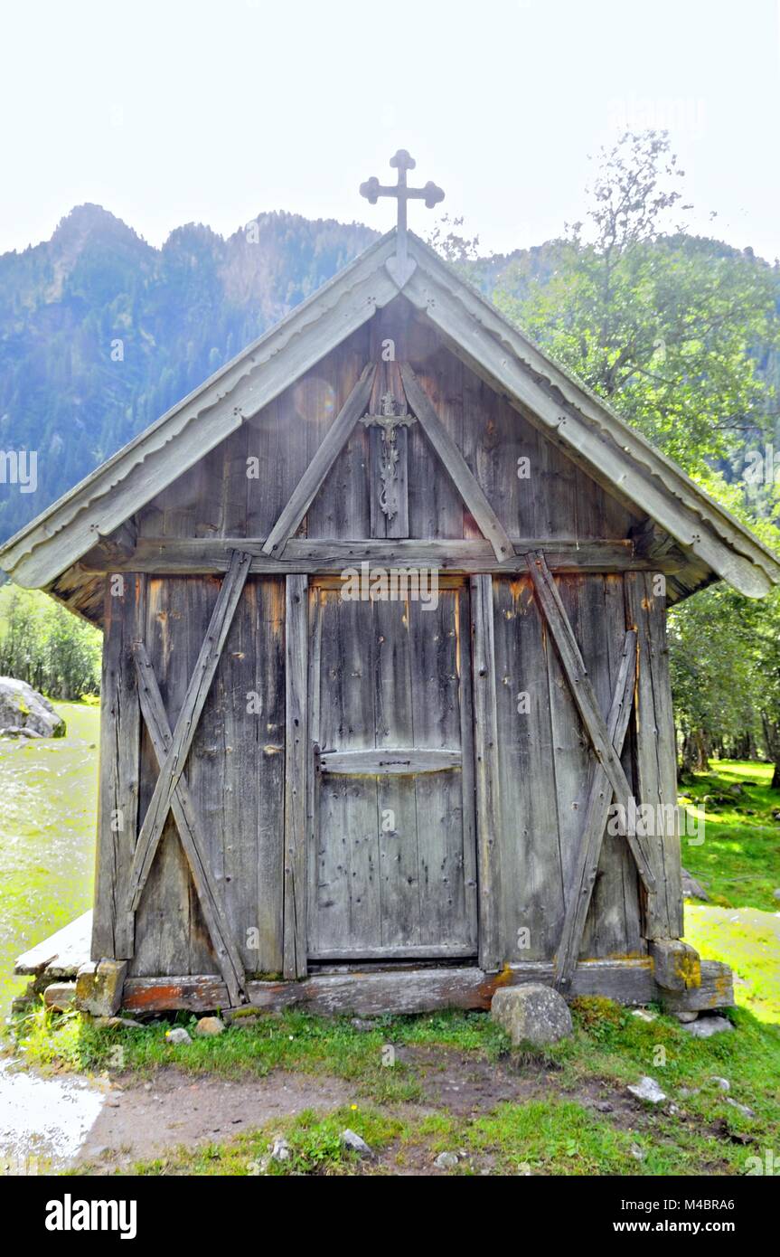 Old courtyard wood chapel in the Valsertal Tyrol Austria Stock Photo
