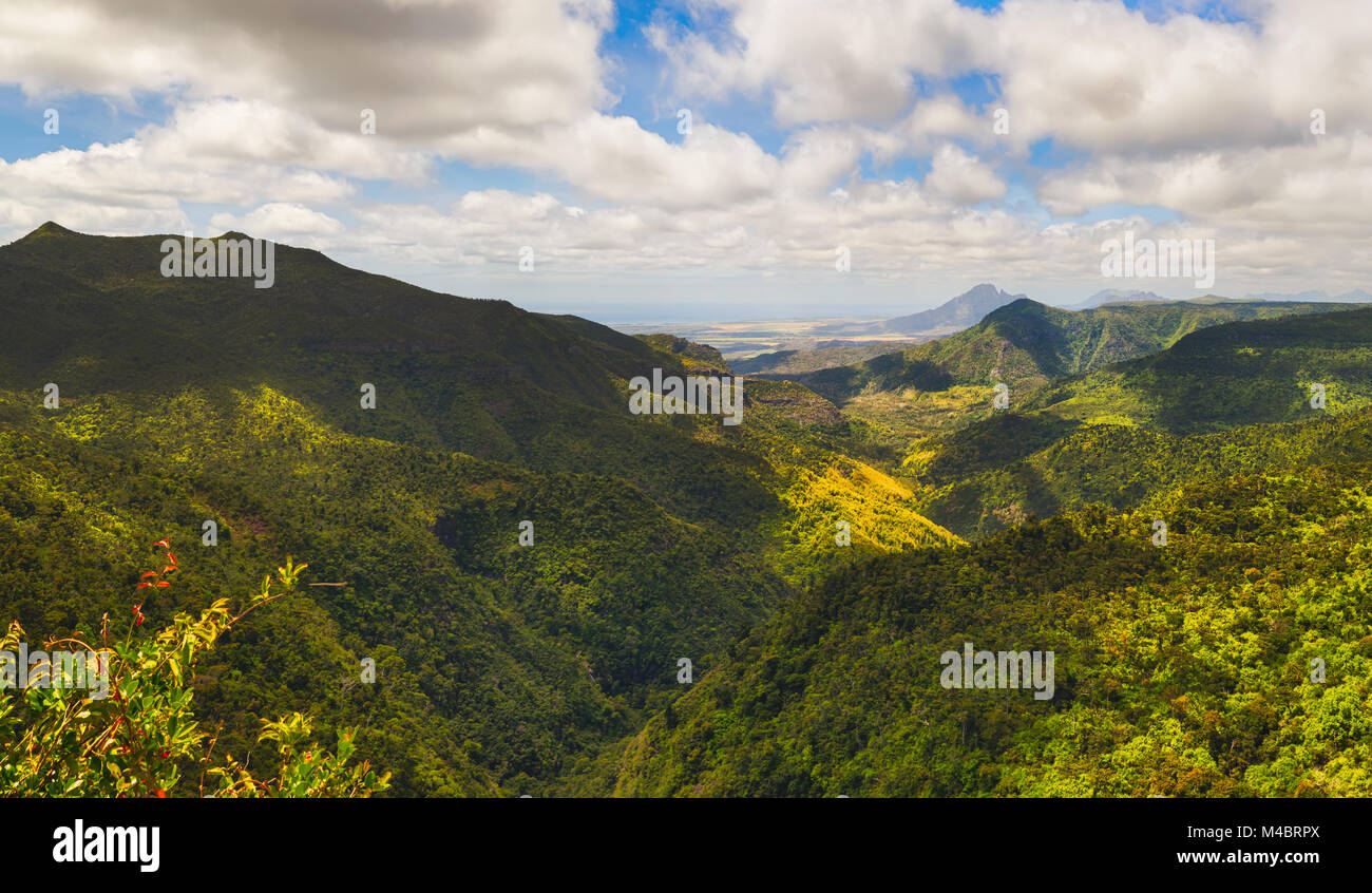 View from the Gorges viewpoint. Mauritius. Panorama Stock Photo